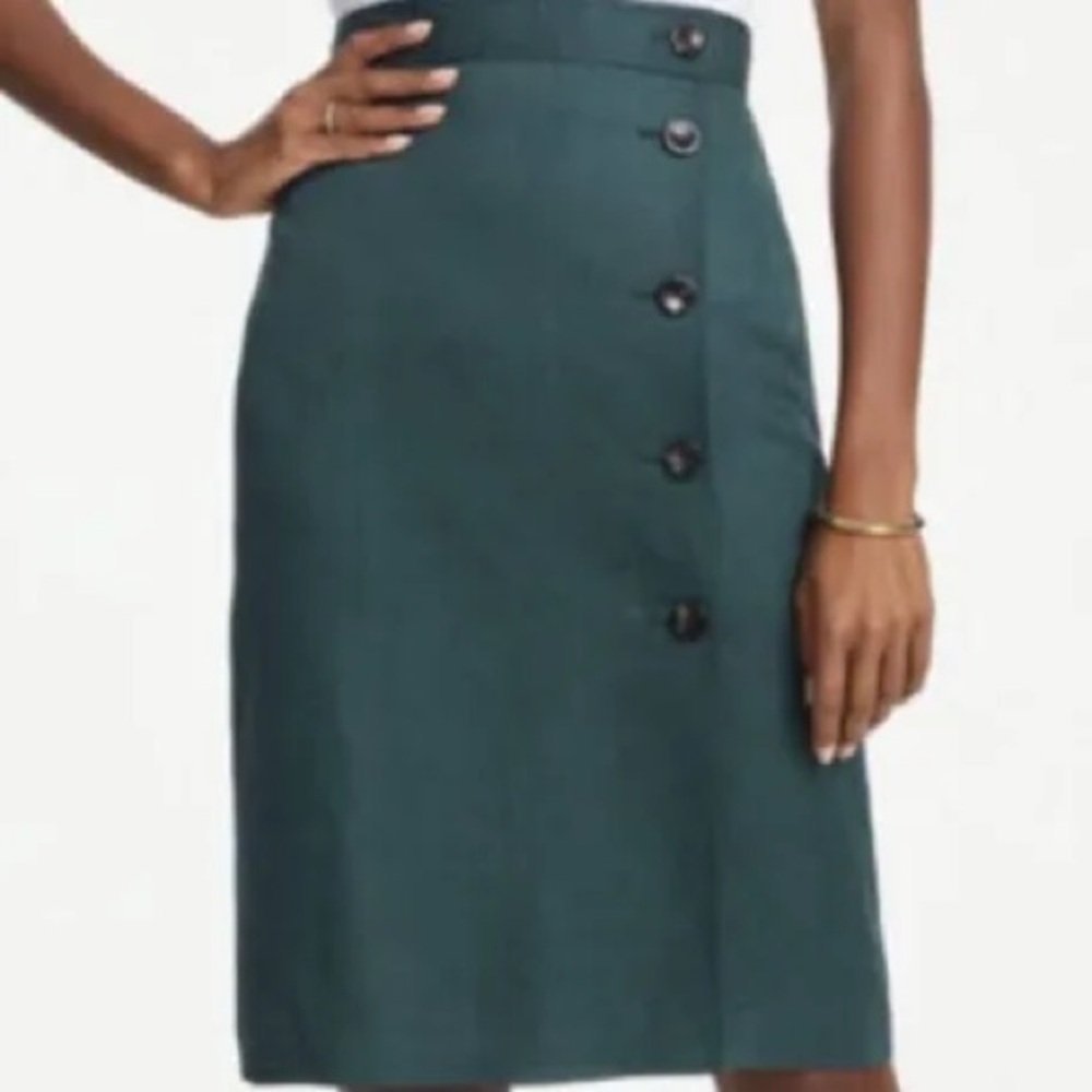 Ann Taylor Green Button Down Pencil Skirt Sz 6